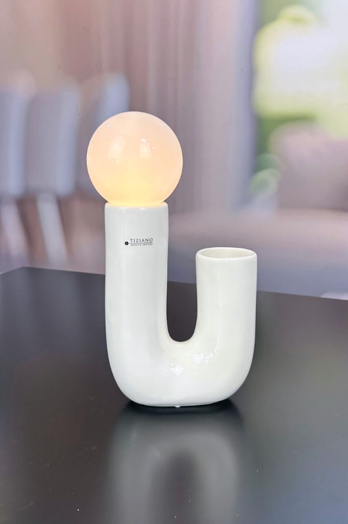 Lampe Fiorello 22cm U-Form mit LED Birne creme-weiß
