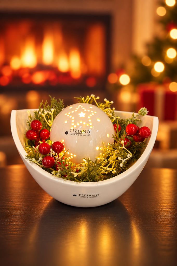 Dekoset Schale Arco mit Lichtkugel Tazzola LED und Beeren