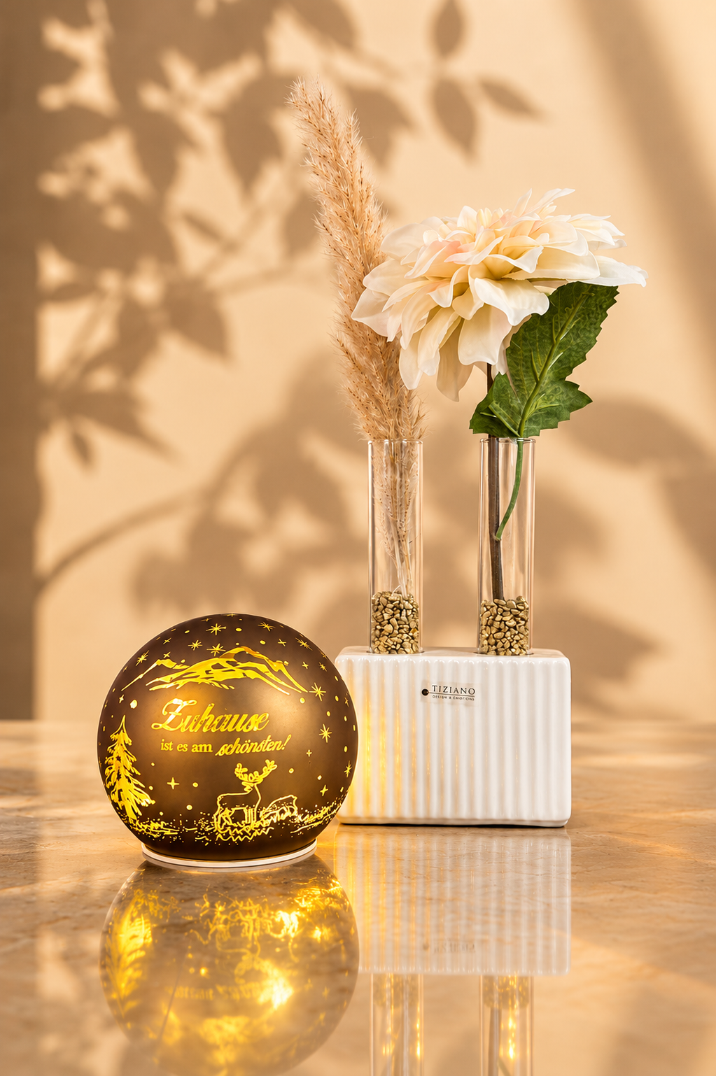Dekoset Duo Base Pascoli mit LED Kugel gold