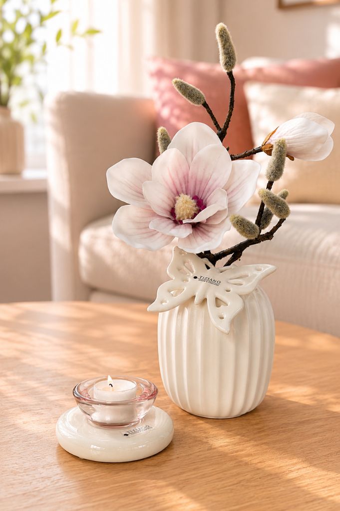 Dekoset Vase 15cm weiß+Magnolie rosa+Trixie rosa