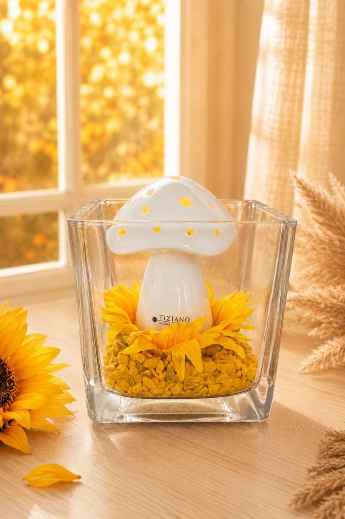 Dekoset Glas Alone mit LED Pilz und Sonnenblume