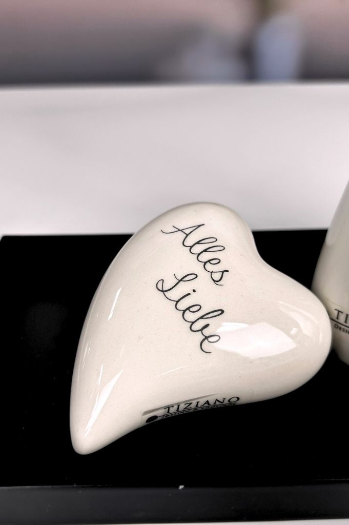 Dekoset Metallschale Legri+Torano mit Rose rot+Herz Amato