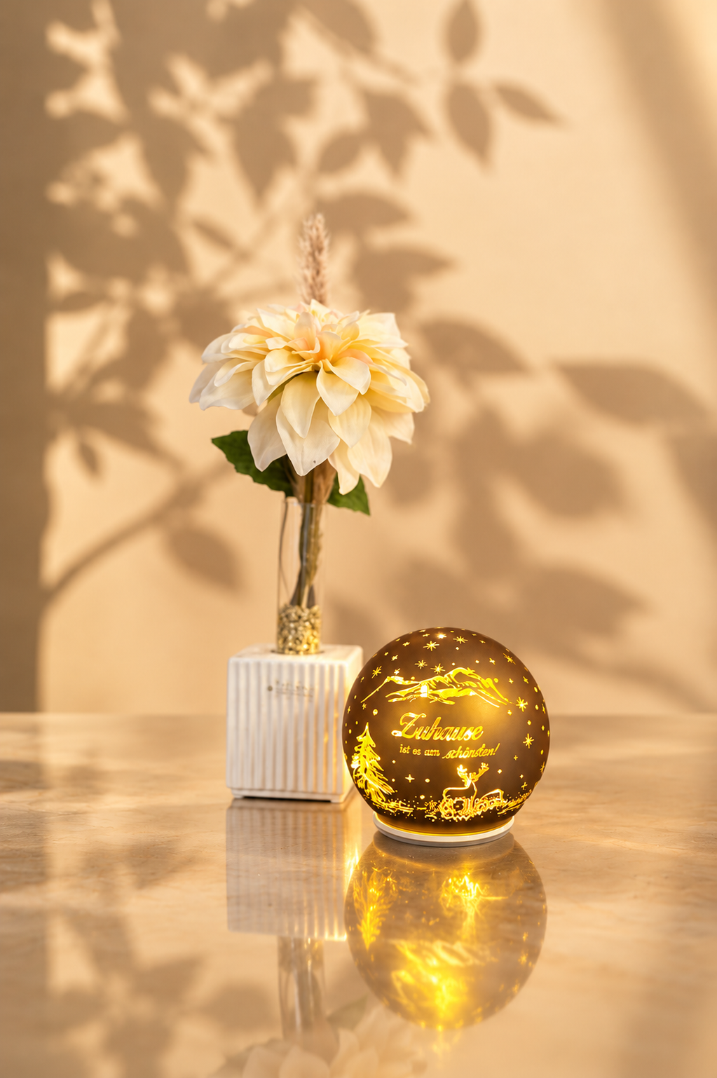 Dekoset Base Pascoli mit LED Kugel gold
