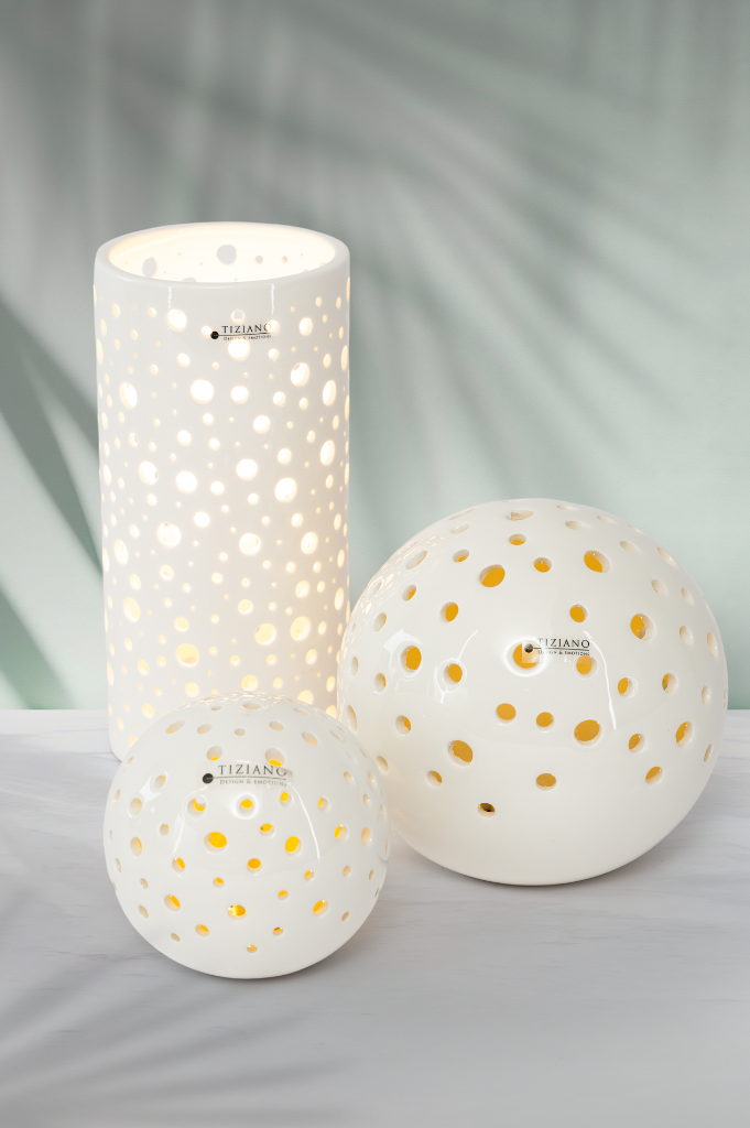 Dekoset Lampe Salvati creme mit Lichtkugeln Padova