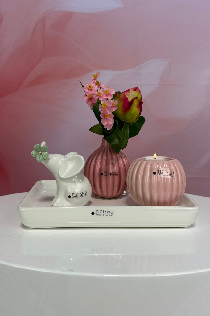 Dekoset Sendina mit Vase und Teelicht Prisma und Leon grün
