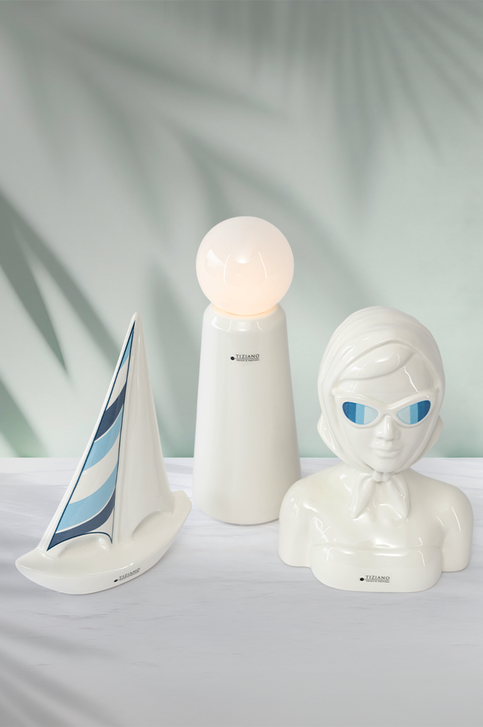Dekoset Vase Luminara creme mit Boot Andiamo blau