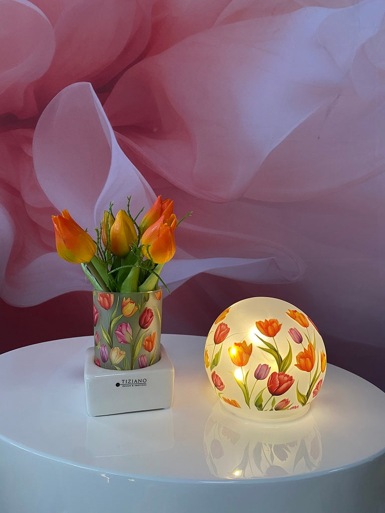 Dekoset Windlicht Tulpen auf Base Mantova mit LED Kugel