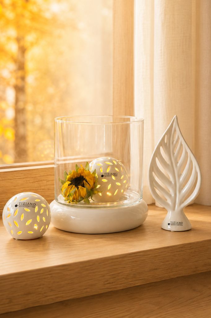 Dekoset LED Kugel Villari in Windlicht mit Blatt Denia