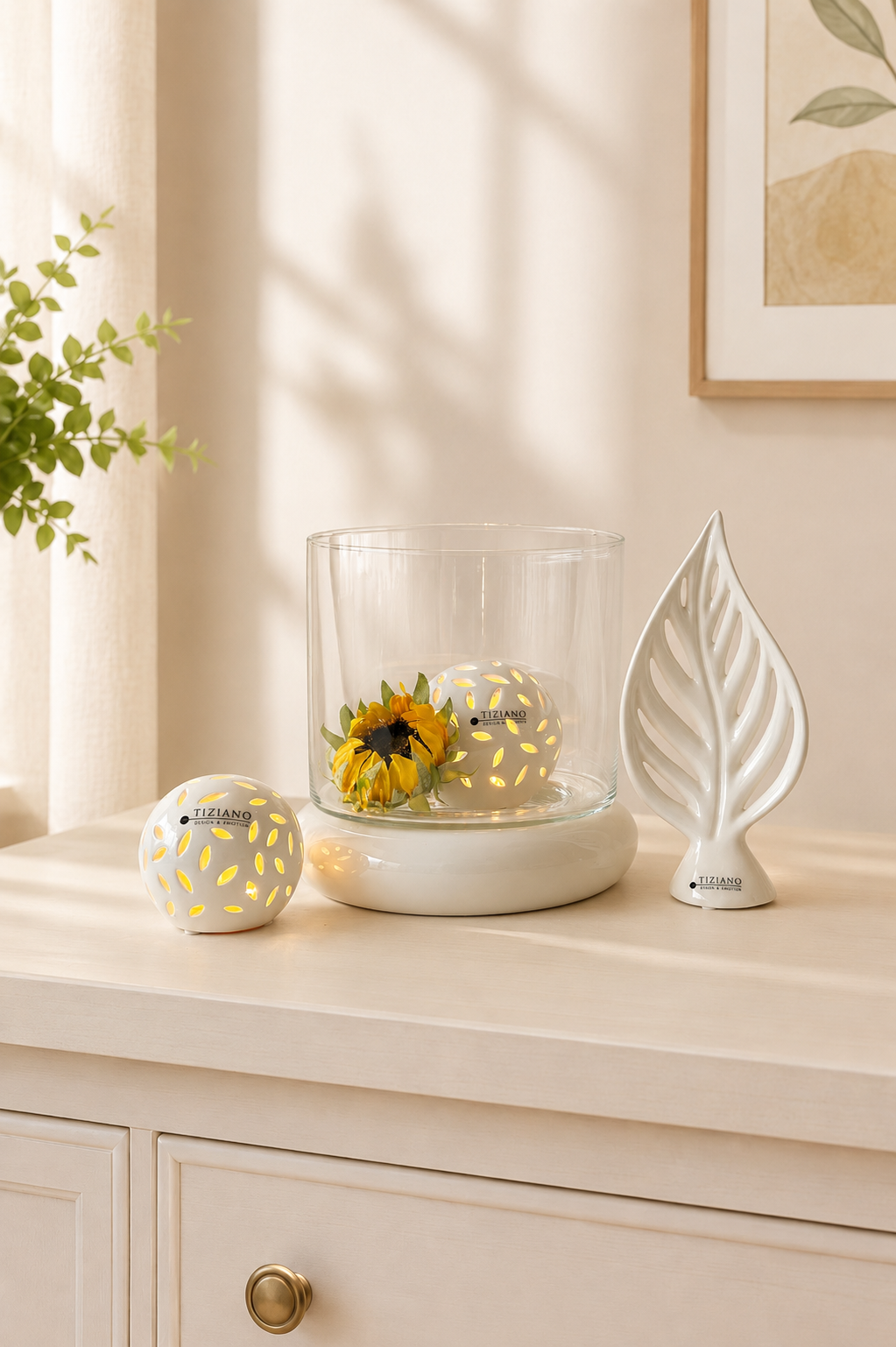 Dekoset LED Kugel Villari in Windlicht mit Blatt Denia