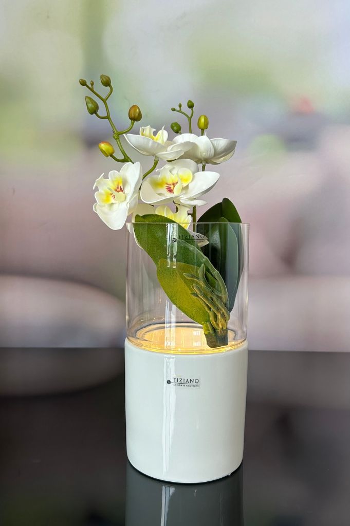 Dekoset Windlicht Laterna LED mit Orchideendeko