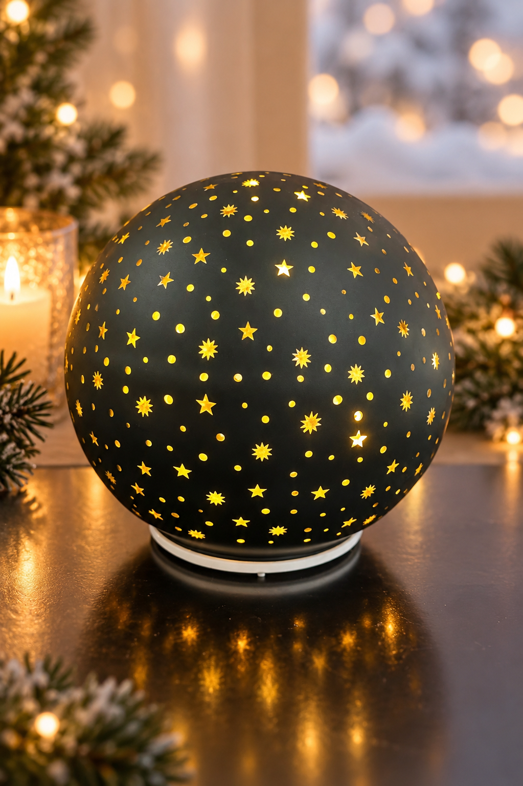 Deko Dreh Kugel LED Sterne schwarz