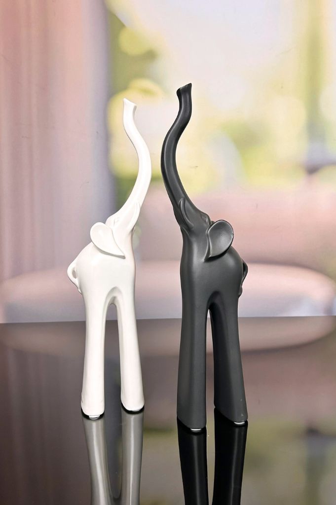 Deko Elefant 42cm in schwarz & weiß