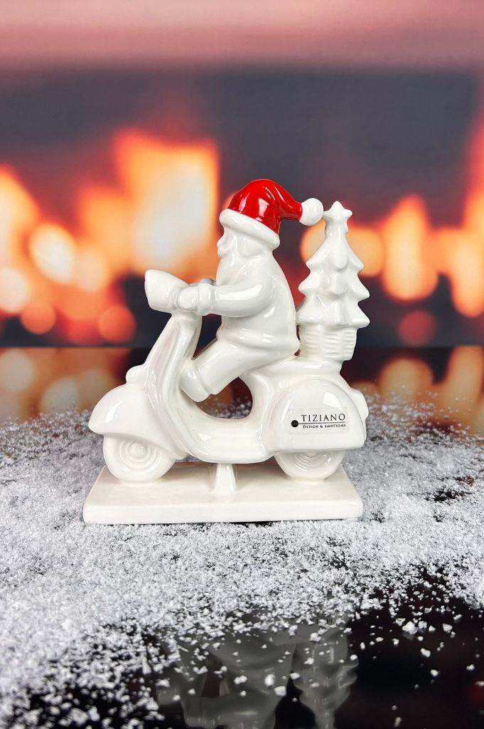 Deko Santa Enrico auf Vespa 15cm creme-weiß