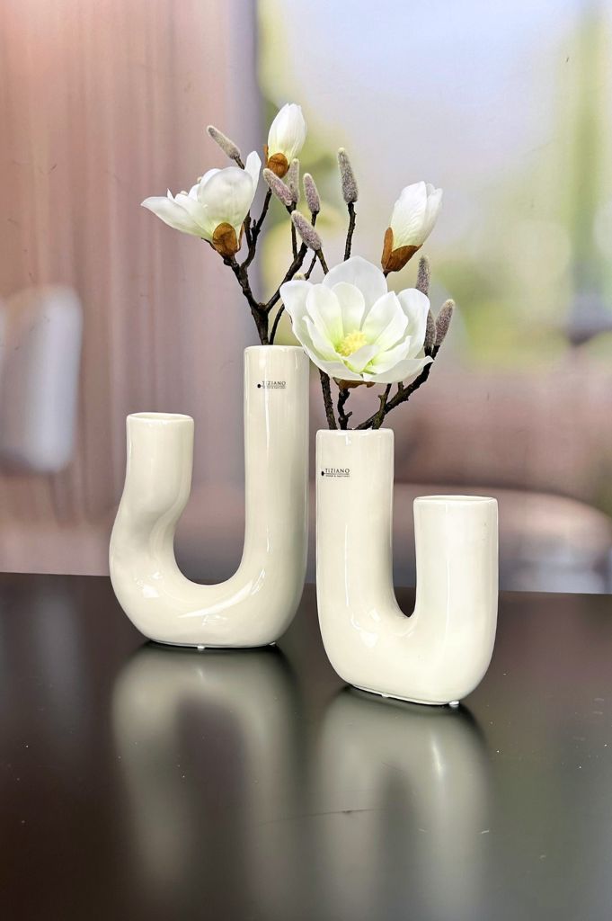 Vase Fiorello 22cm U-Form creme-weiß