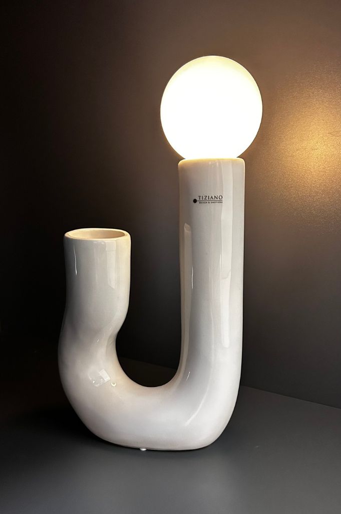 Lampe Fiorello 30cm gewölbt mit LED Birne creme-weiß