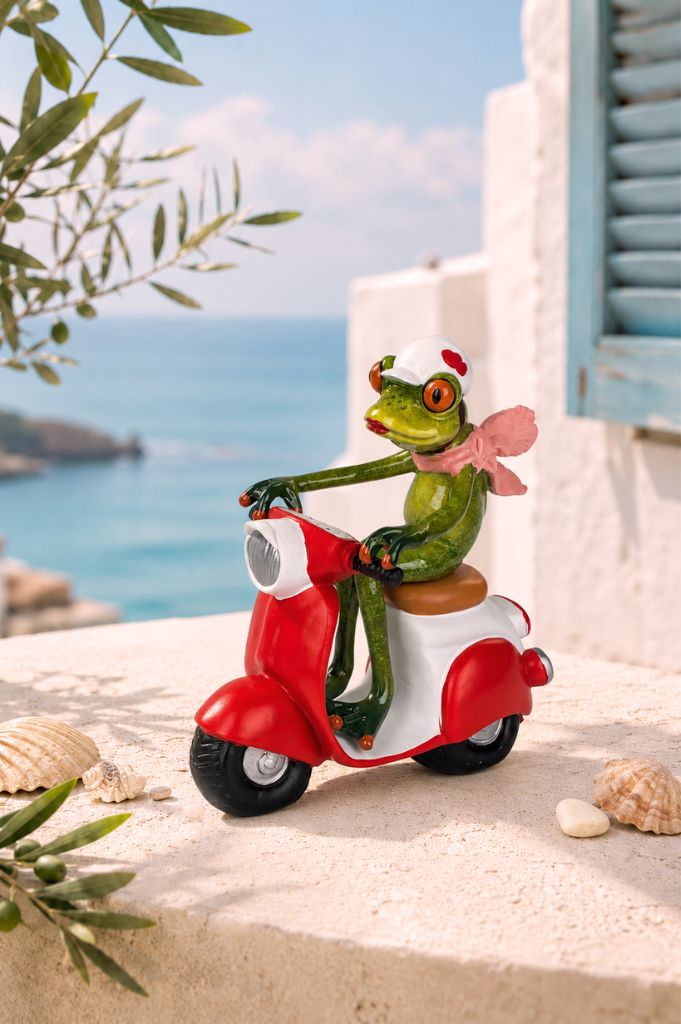 Frosch Fridolin auf Roller rot