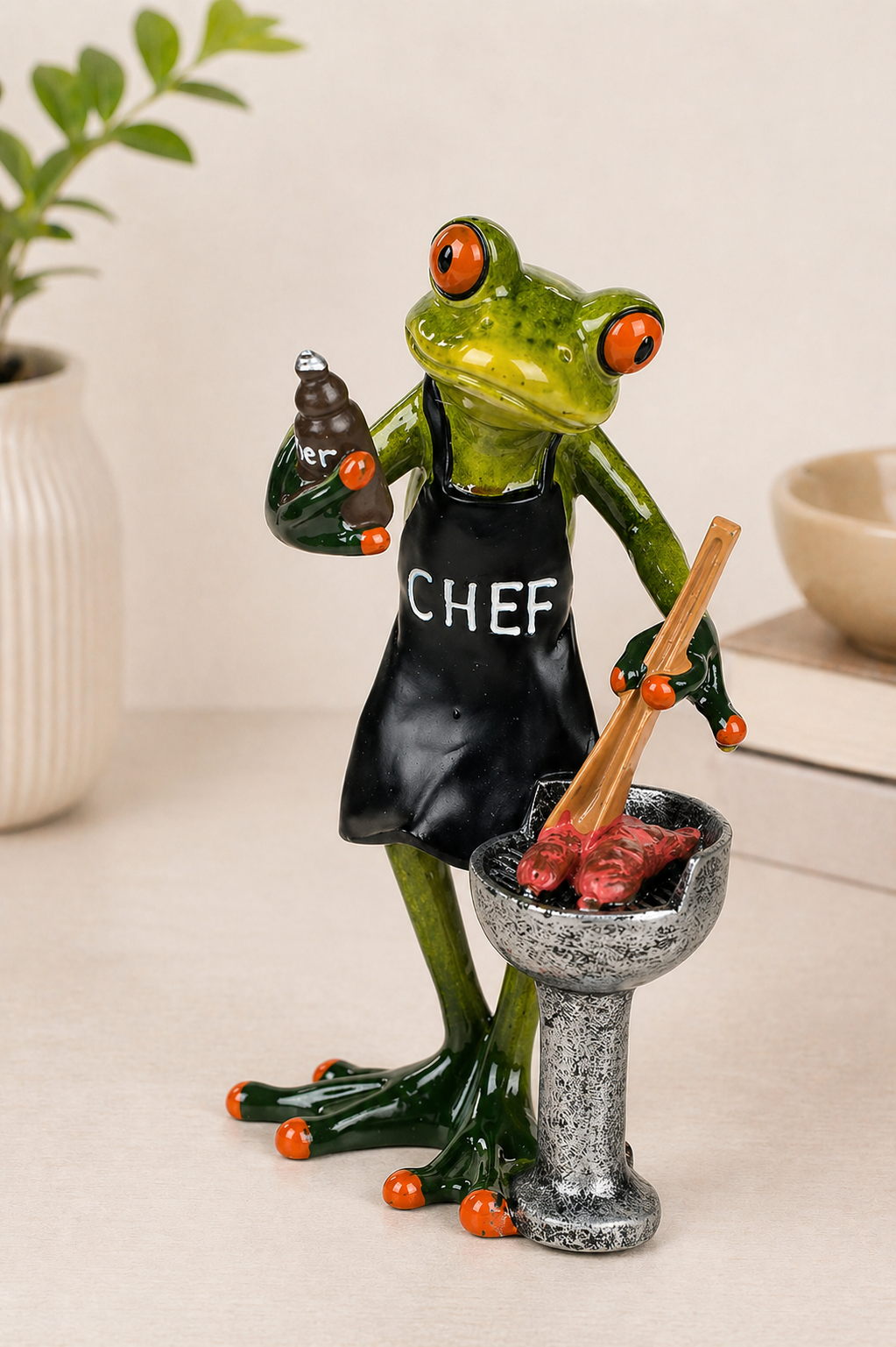 Deko Frosch Fridolin Grill 17cm mit Gewürz hellgrün