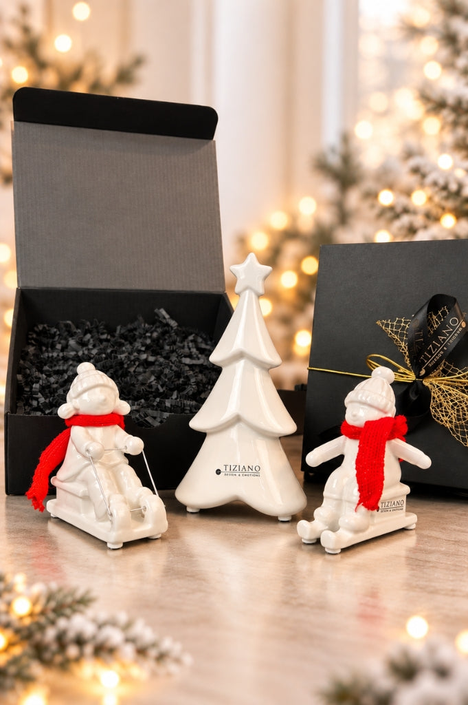Geschenkbox Baum Cartore+Kinder Antea auf Schlitten