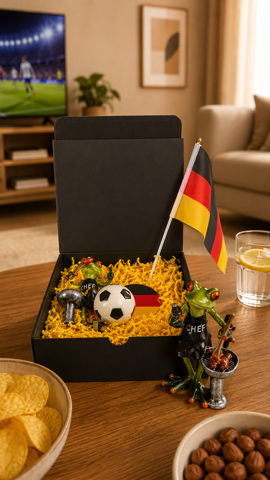 Geschenkbox mit Fröschen Fridolin und WM Deko