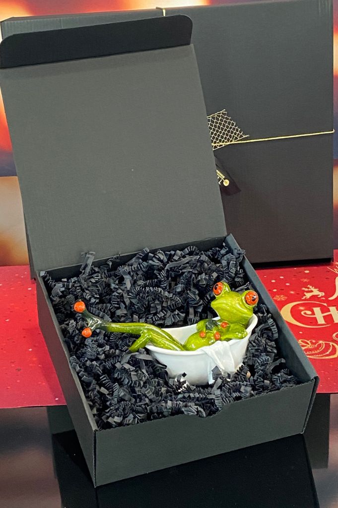 Geschenkbox Deko Frosch Fridolin in Badewanne grün