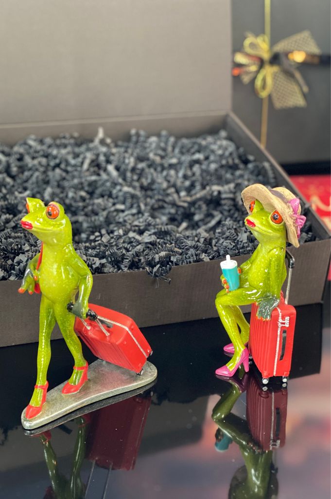 Geschenkbox Deko Froschlady on Tour grün