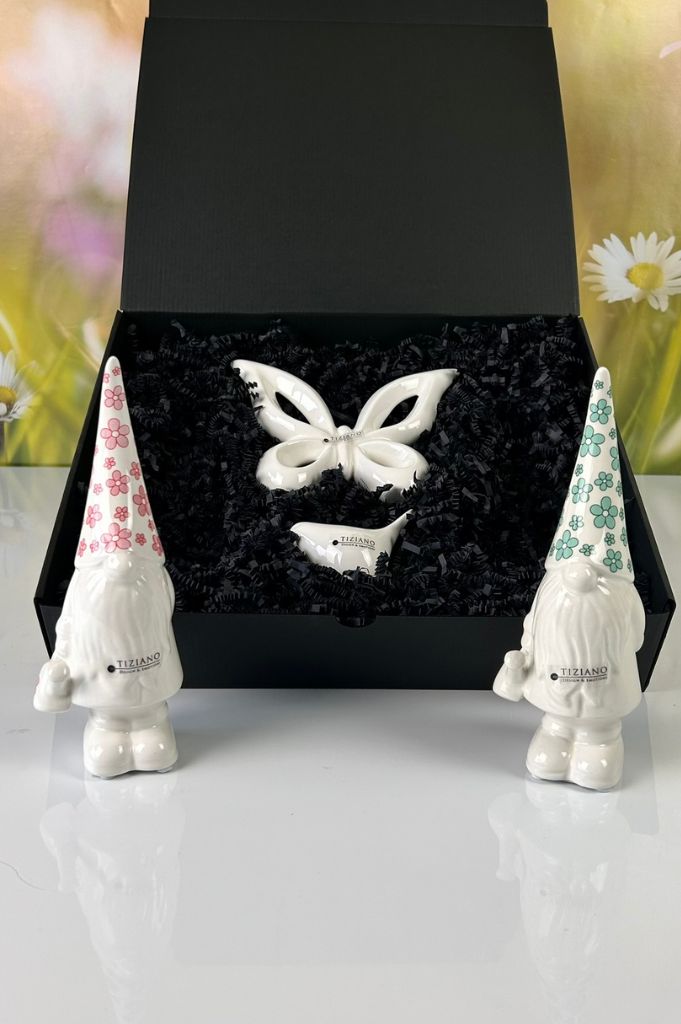 Geschenkbox L Deko Zwerg Geraldo Mütze rosa+grün+Alfedo