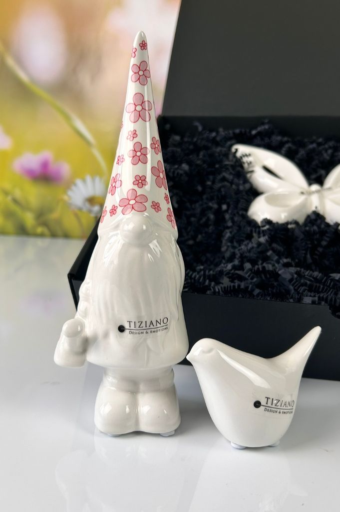 Geschenkbox L Deko Zwerg Geraldo Mütze rosa+grün+Alfedo