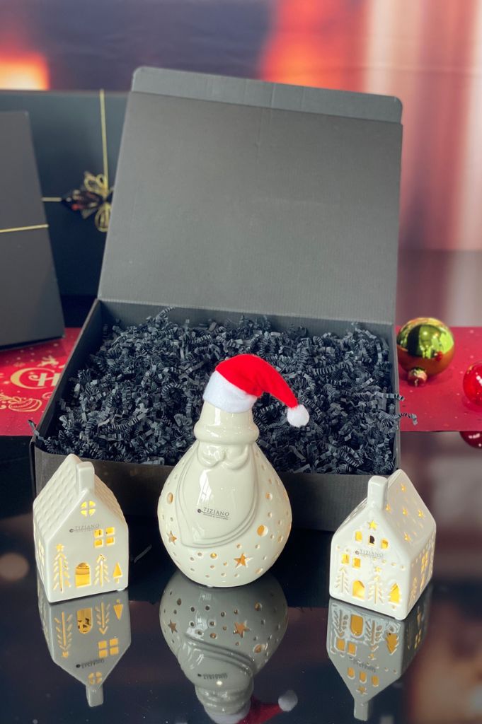 Geschenkbox Haus Ostia LED+Santa Tinello rund