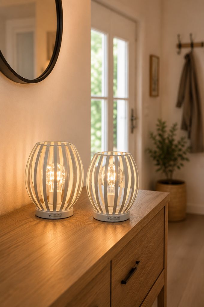Lampe Glitter LED creme-weiß