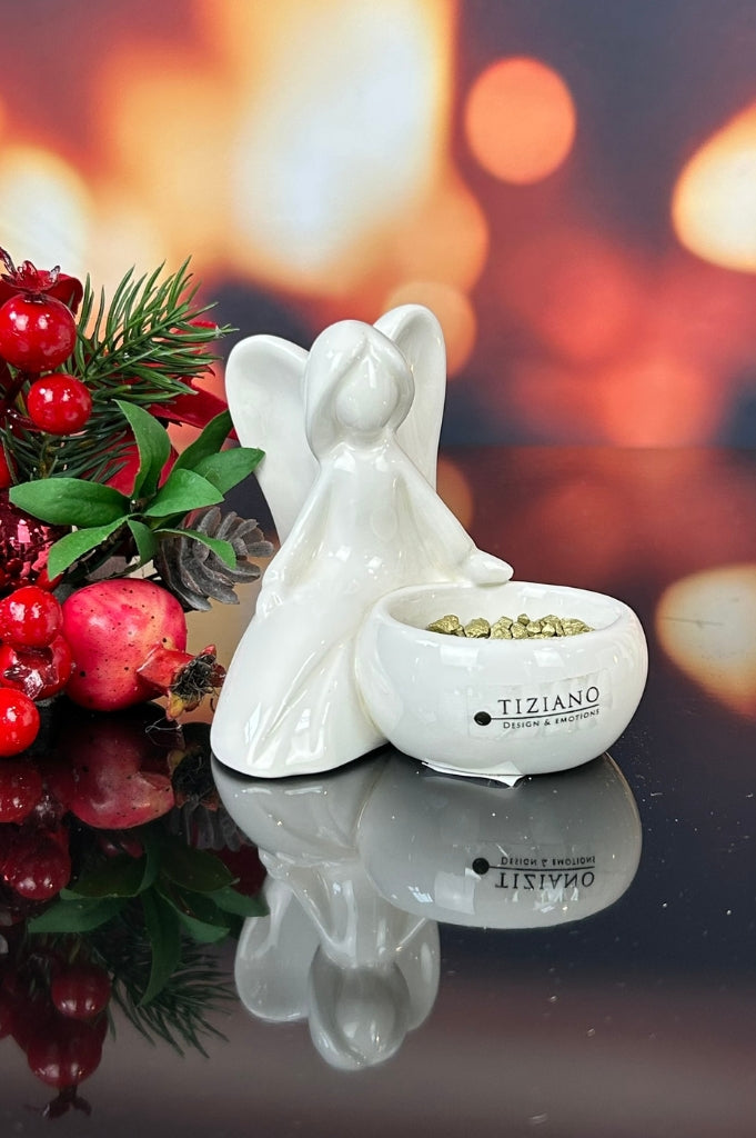 2er Set Deko Engel Grazia mit Teelichtschale creme-weiß