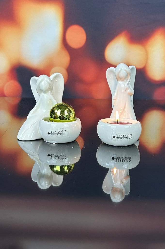 2er Set Deko Engel Grazia mit Teelichtschale creme-weiß