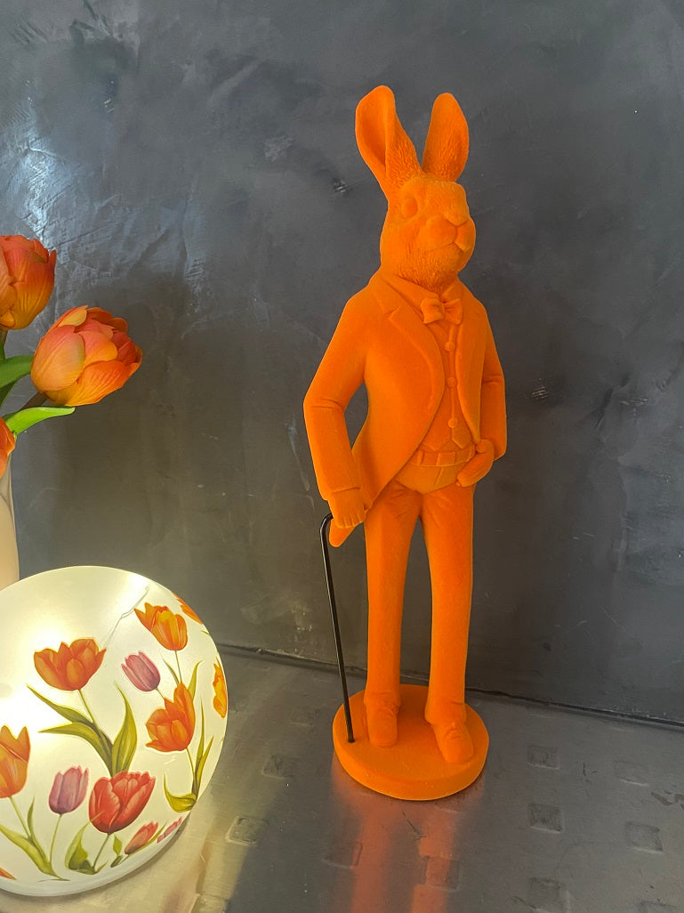 Deko Hase stehend Trend Flock orange