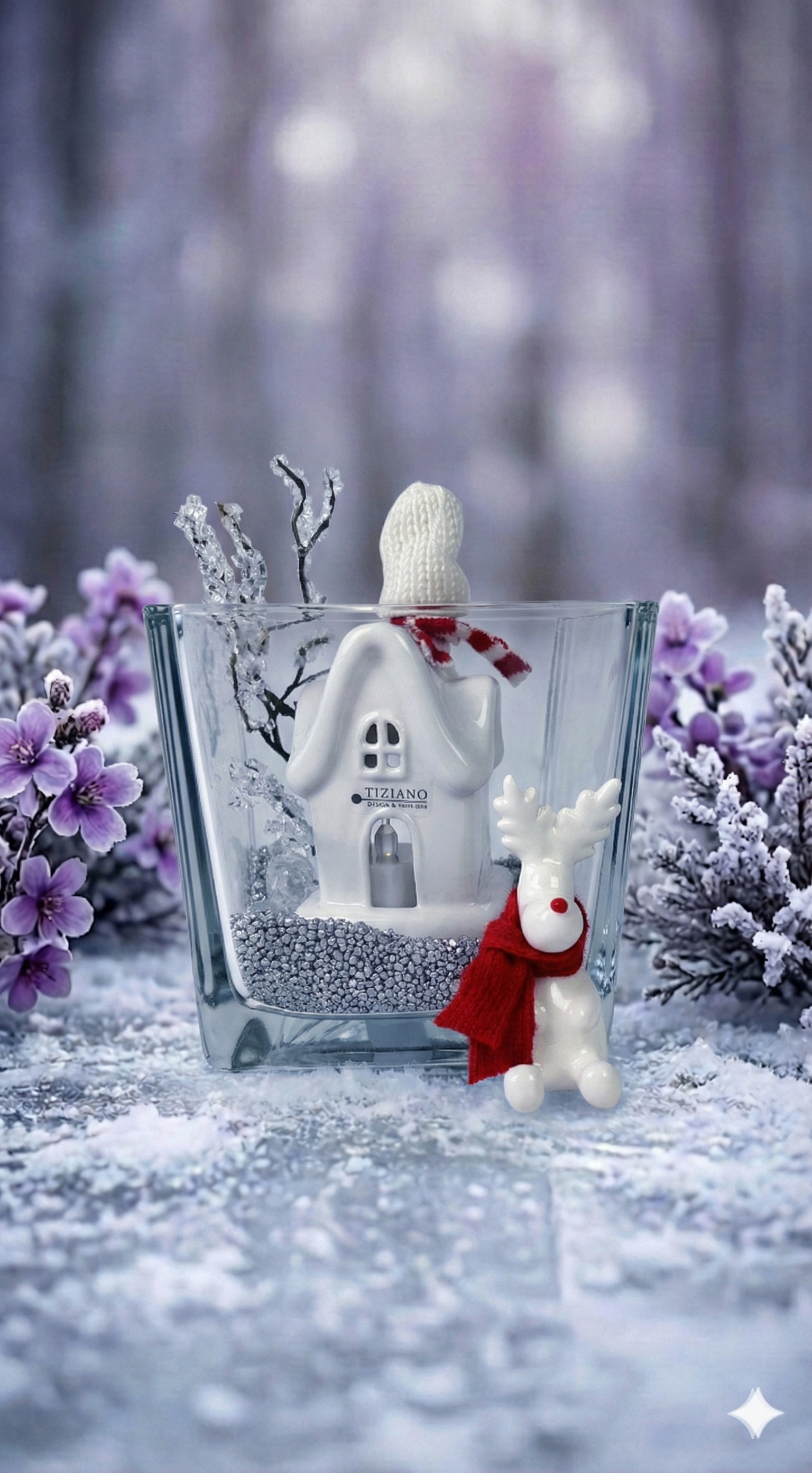 Dekoset Glas Alone klar+Teehlichthaus Donino creme-weiß