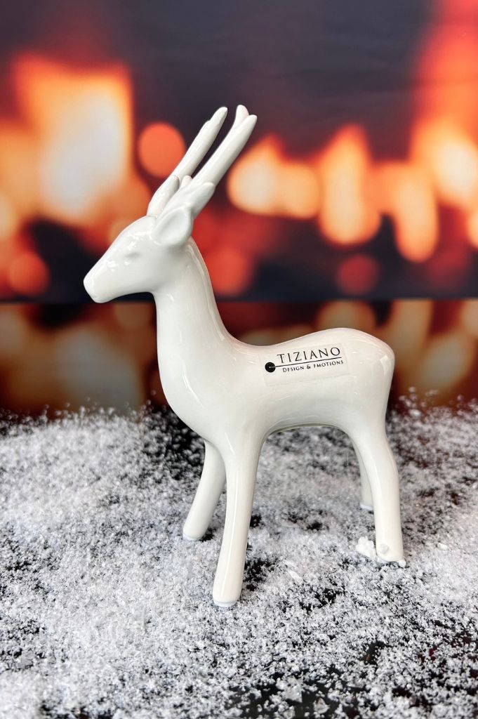 D21 Deko Rentier Riola 17cm creme-weiß