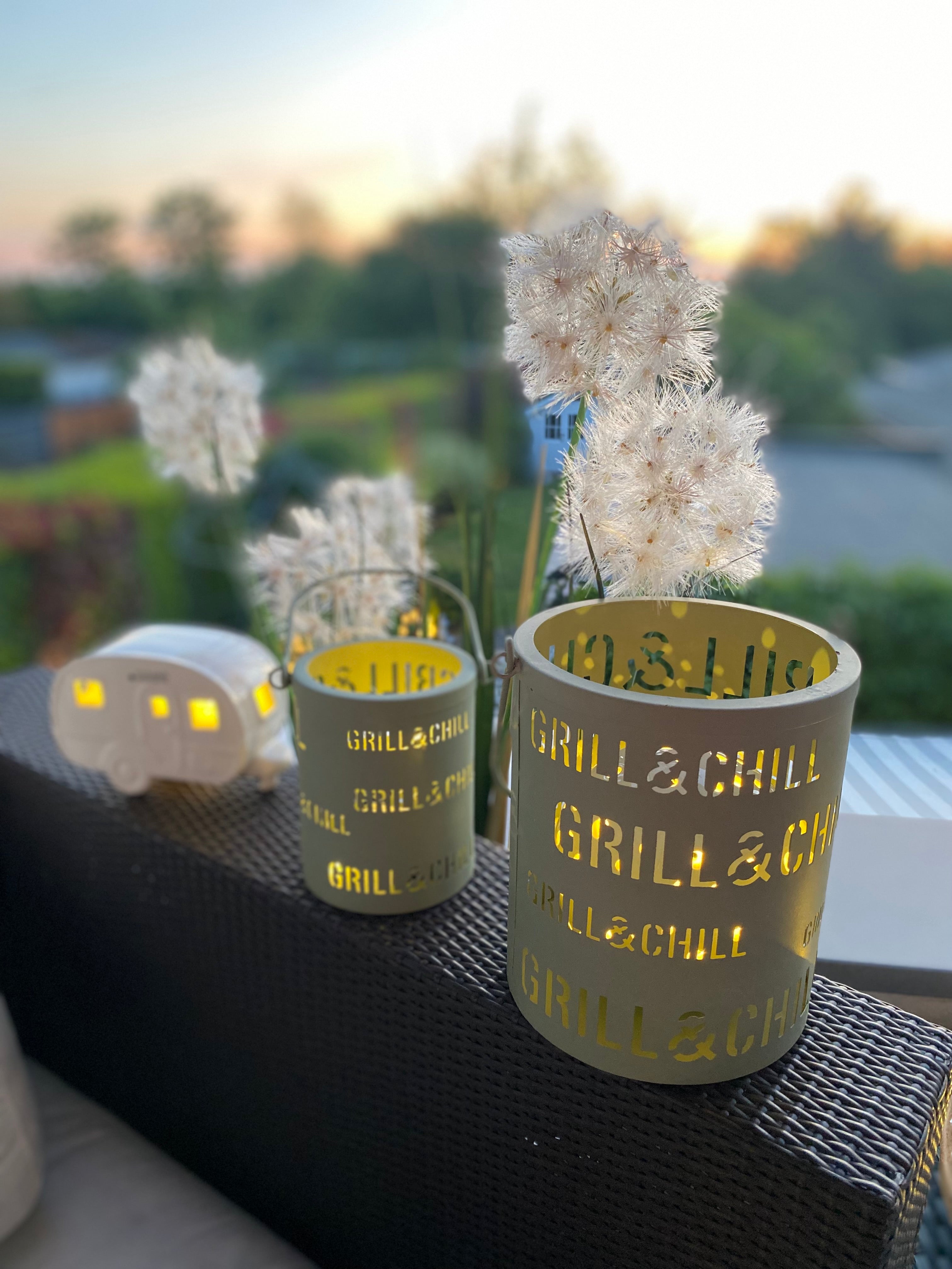 Windlicht 2er Set metall grün "Grill&Chill"