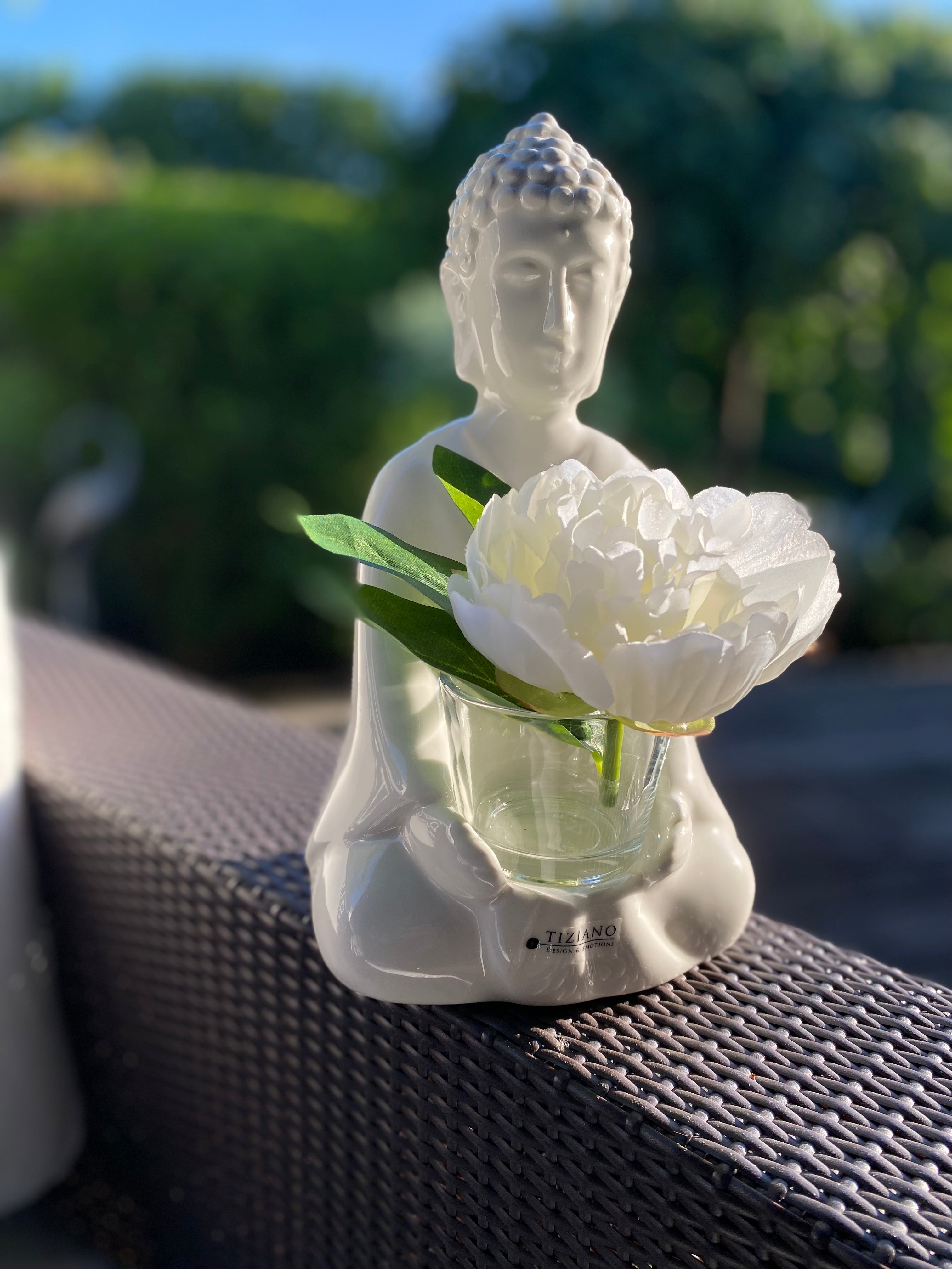Deko Shiva 26 creme-weiß mit Glaskübel Visco