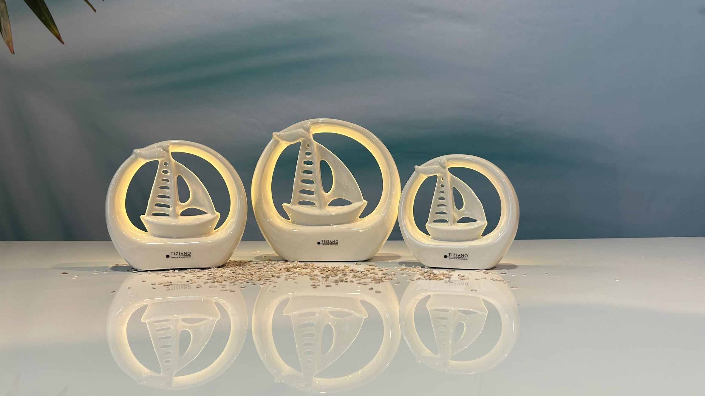 Dekoboot Casali im Ring LED creme-weiß