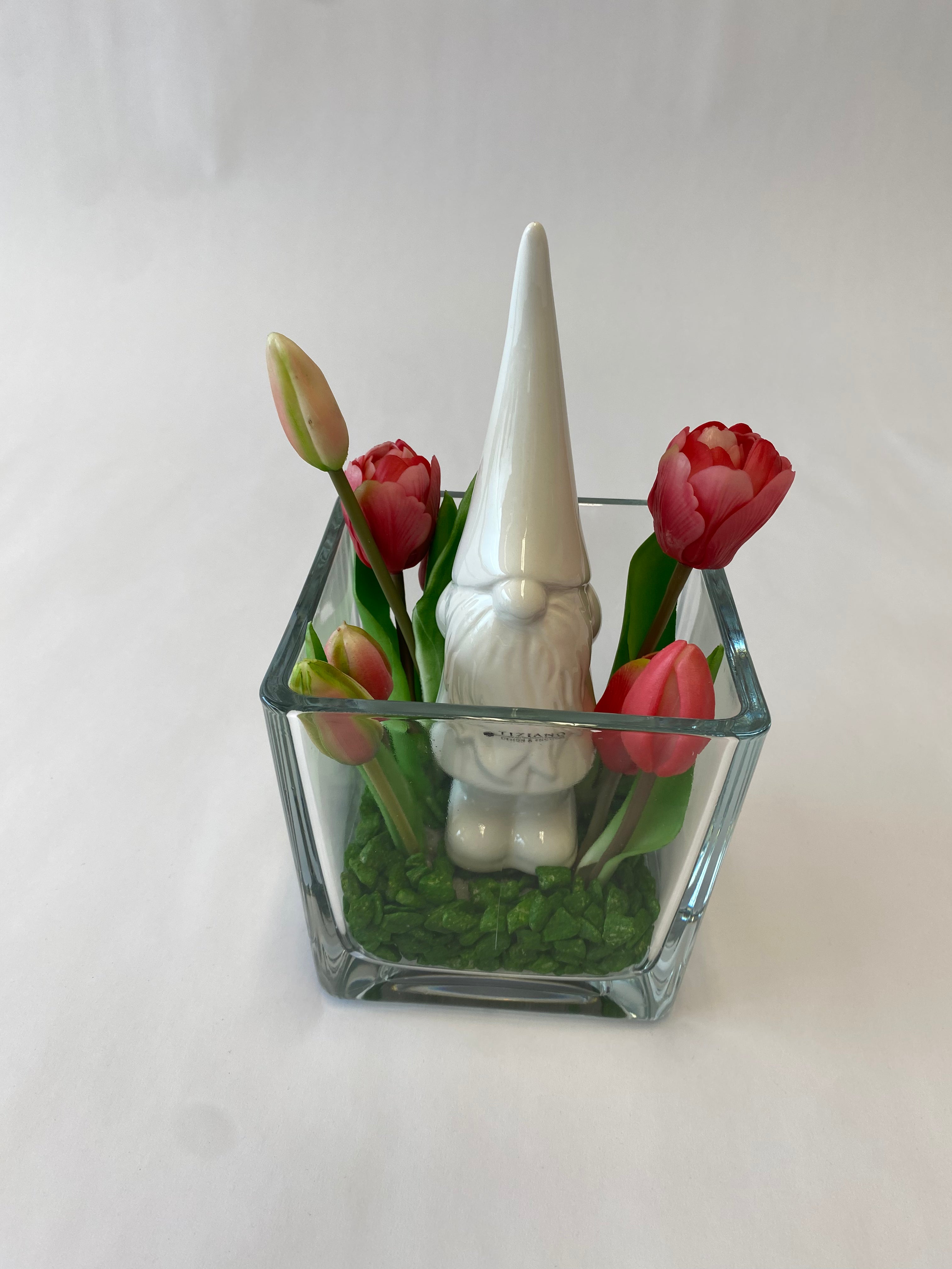 Dekoset Glaskübel Alone+Zwerg Geraldo mit rosa Mütze