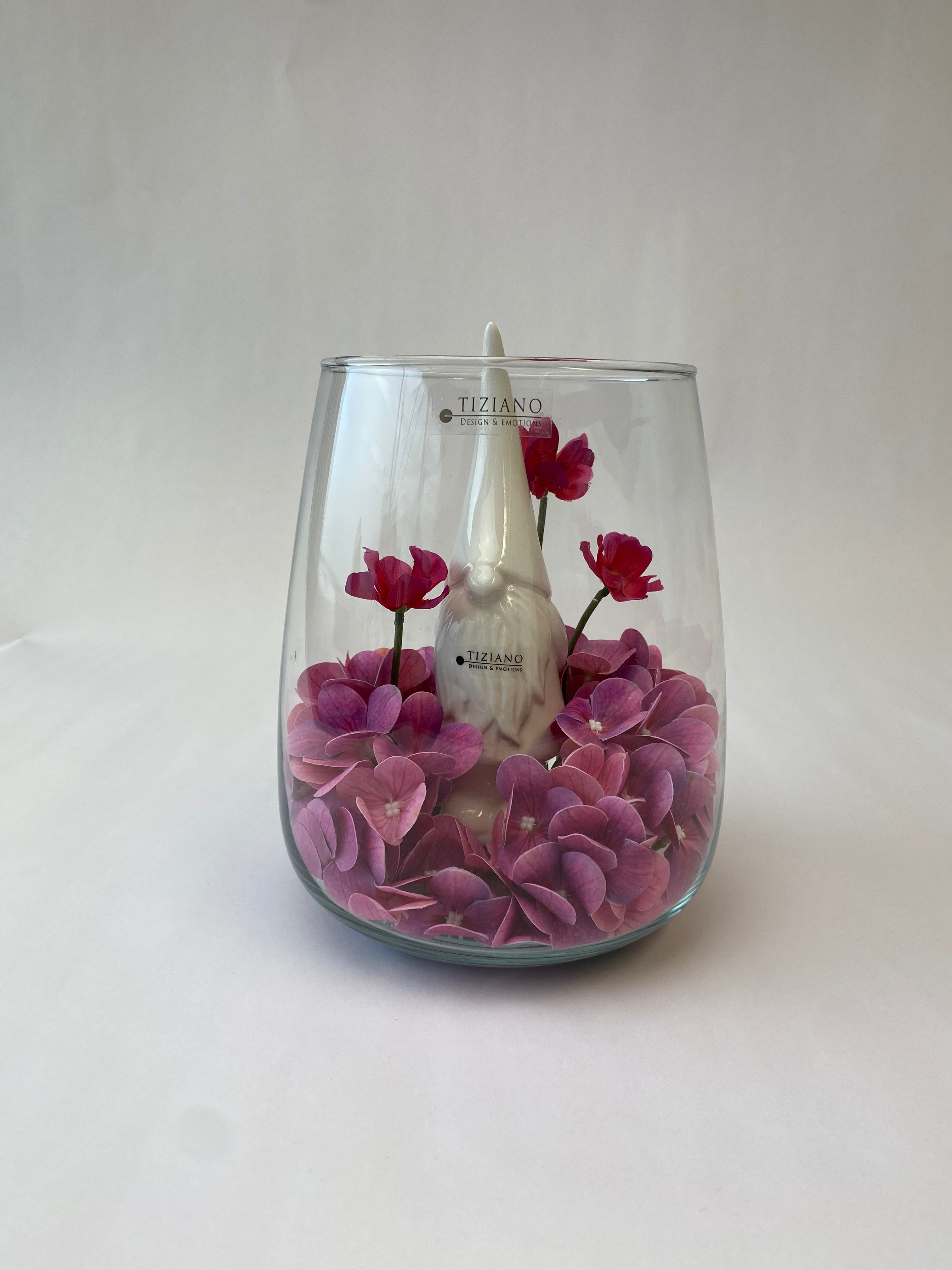 Dekoset Glasvase Collina klar+Zwerg Geraldo mit Mütze rosa