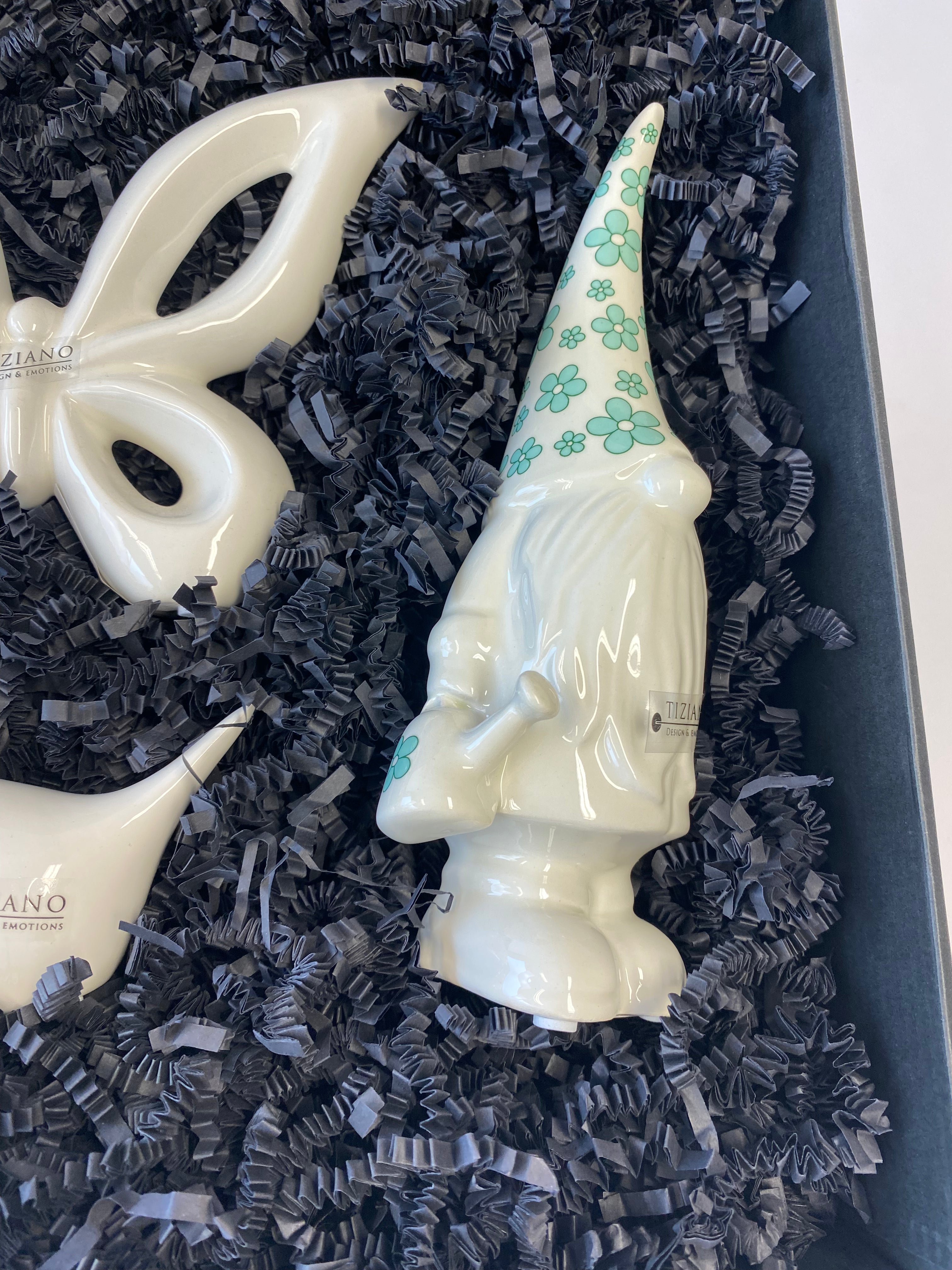 Geschenkbox L Deko Zwerg Geraldo Mütze rosa+grün+Alfedo