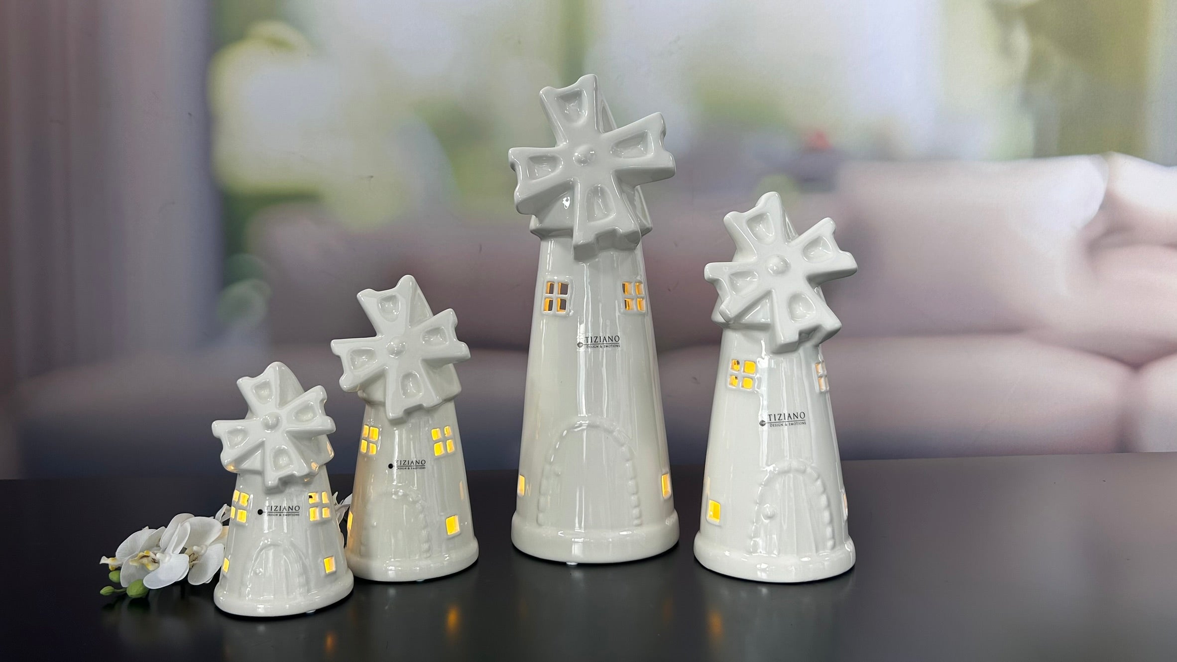 Windmühle Resina LED creme-weiß