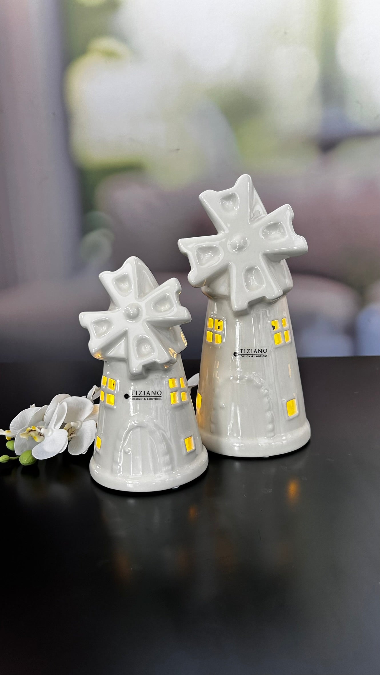 Windmühle Resina LED creme-weiß