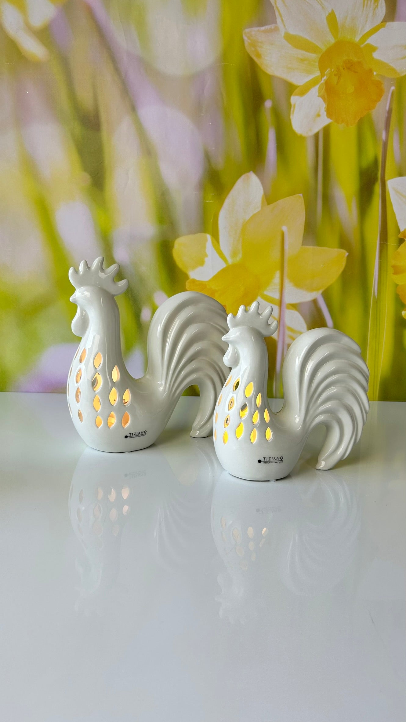 Deko Hahn Ricco LED creme-weiß