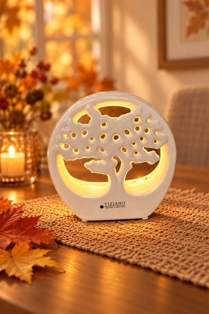 Dekobjekt Baum Joy im Ring LED 13,5cm creme-weiß