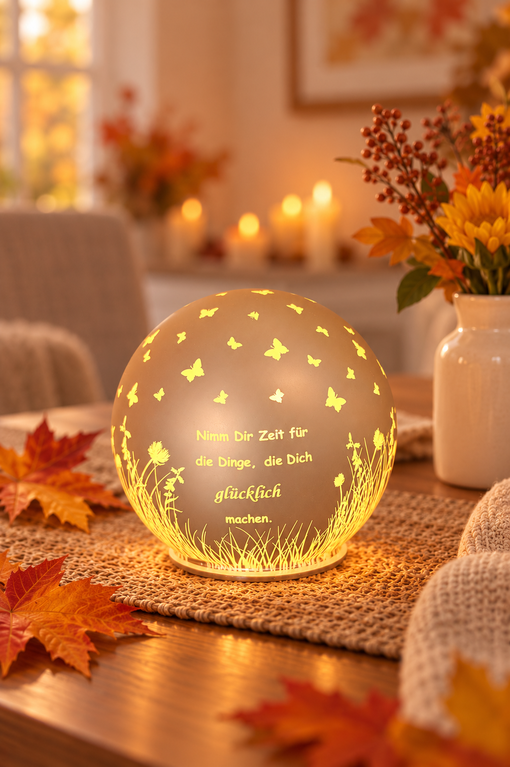 Deko Lichtkugel Cassano LED 10cm mit Sprüchen pfirsich
