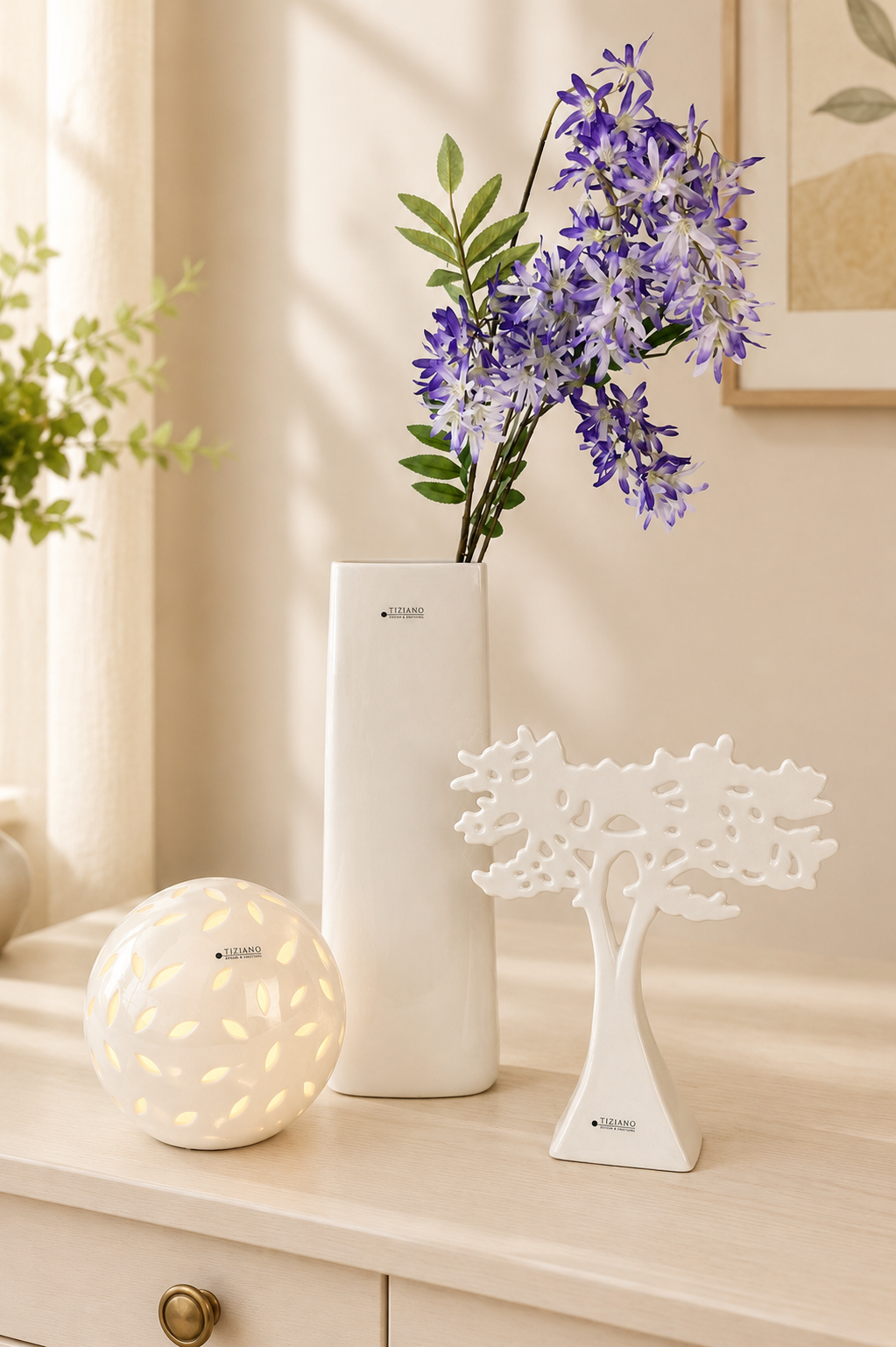 Dekoset Lichtkugel Villari mit Baum Joy und Vase Lago