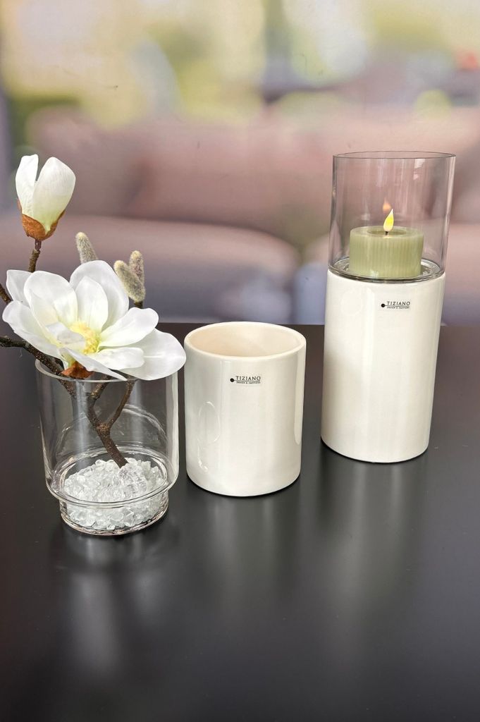 Windlicht Laterna creme mit Klarglas