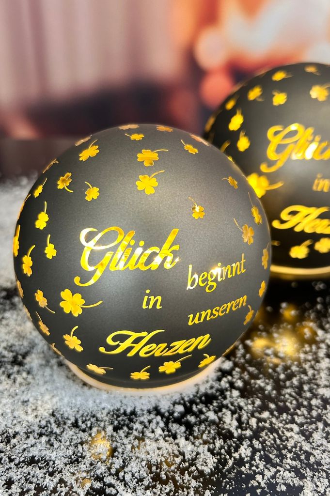 Lichtkugel Aurora "Glück beginnt" 10cm anthrazit