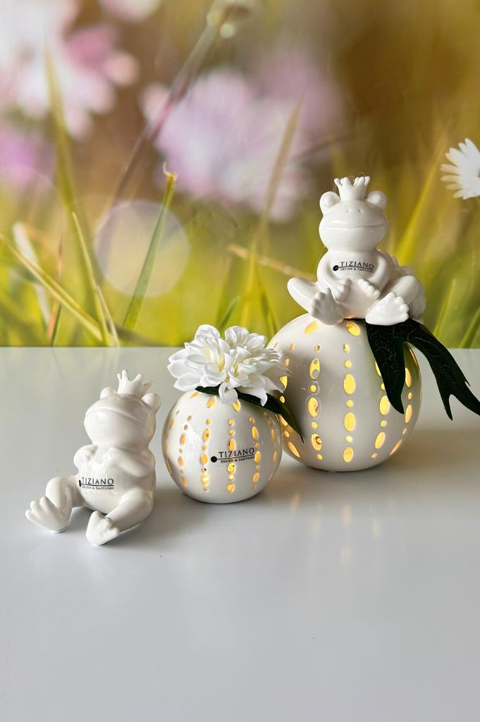 Dekoset Lichtkugel Burano 12cm mit Frosch Vico sitzend