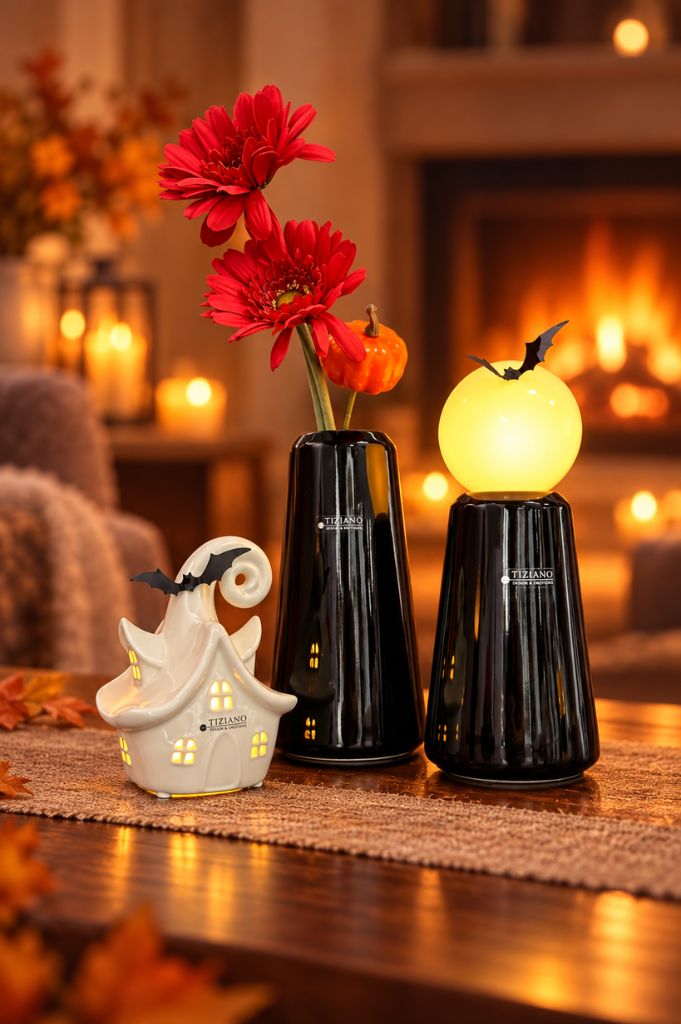 Dekoset Vase und Lampe Luminara schwarz mit Avalon